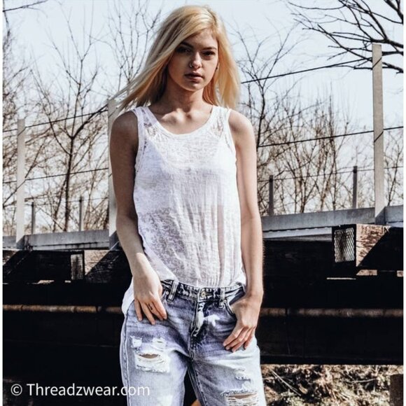 Col story burnout lace trim tank top navy blue - Picture 6 of 8